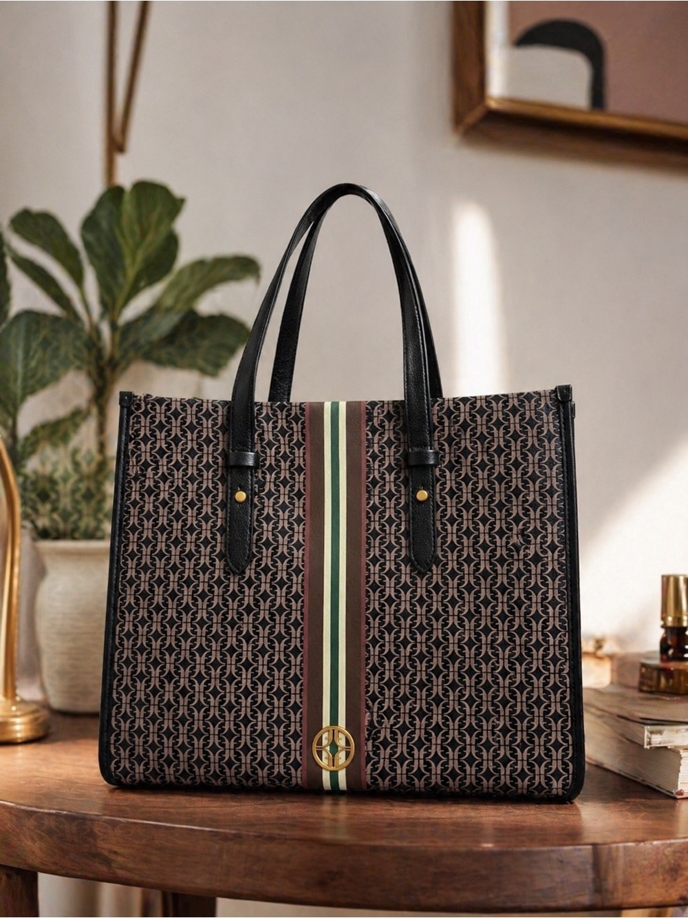 Monogram Tote with Center Stripe